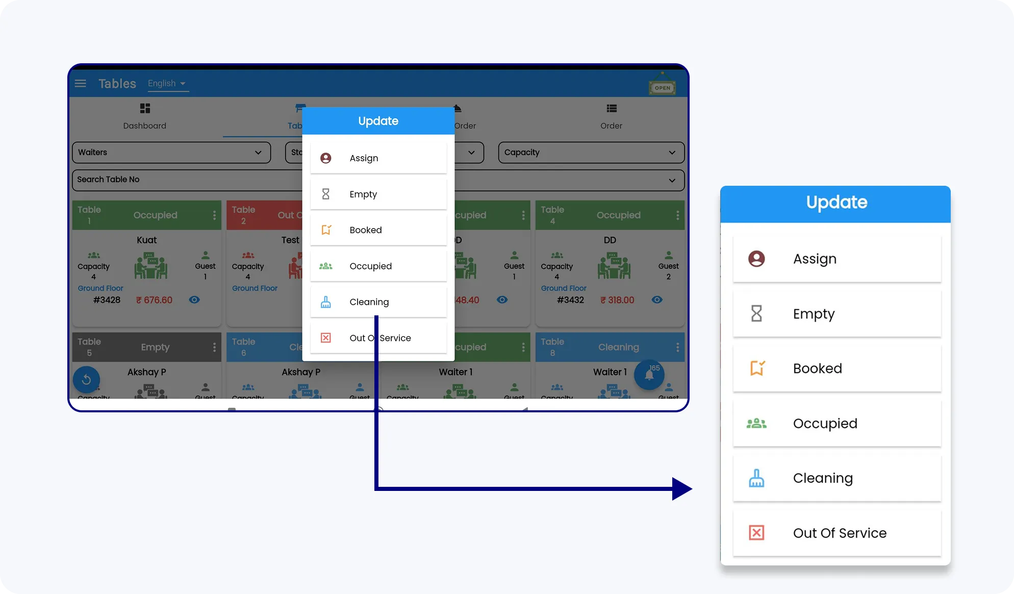 Woms-Update Table Status Instantly