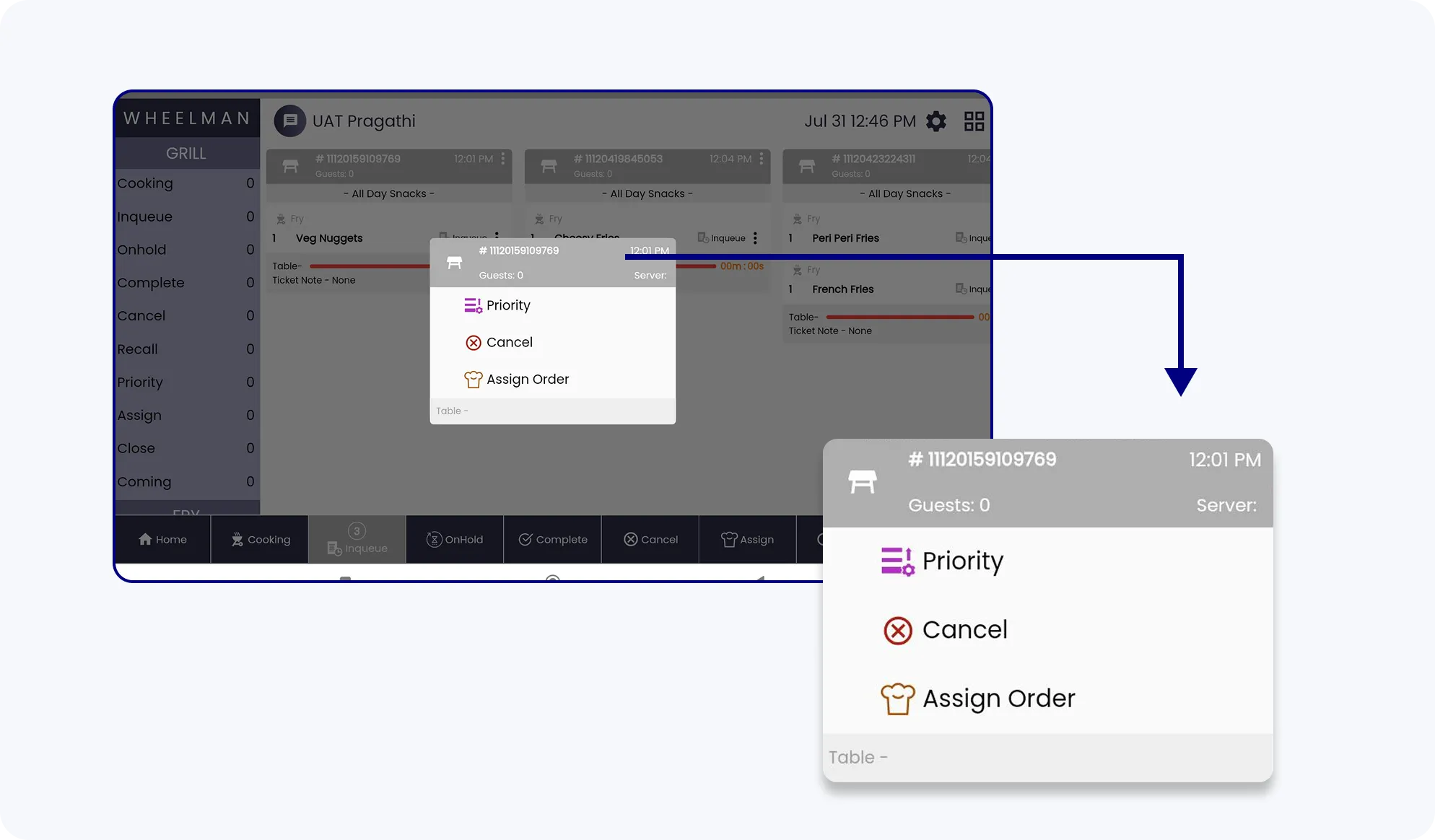 Wheelman-Update or Assign Kitchen Order Status