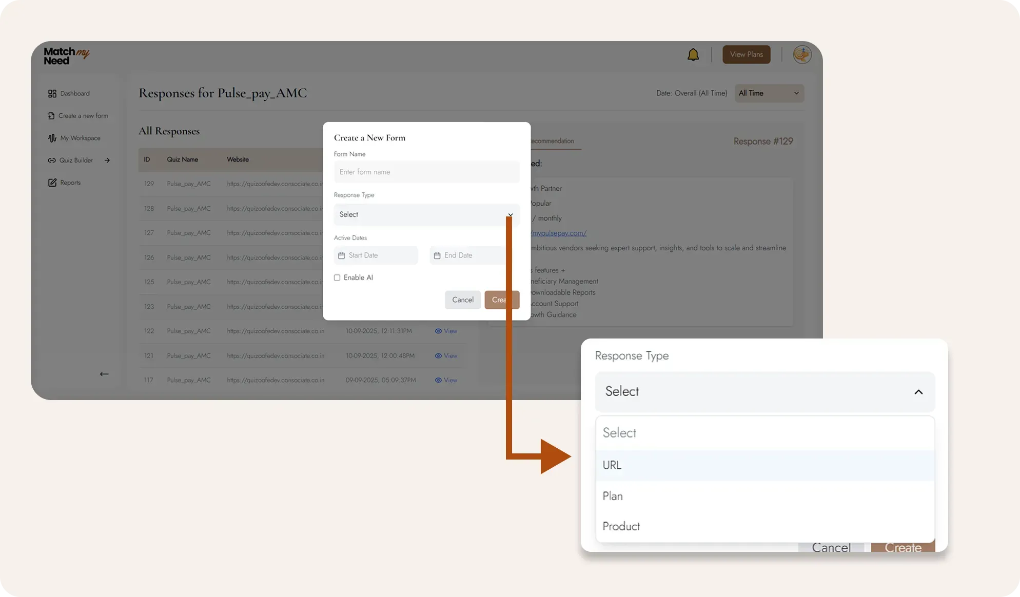 Personalized Outcomes Based on Responses